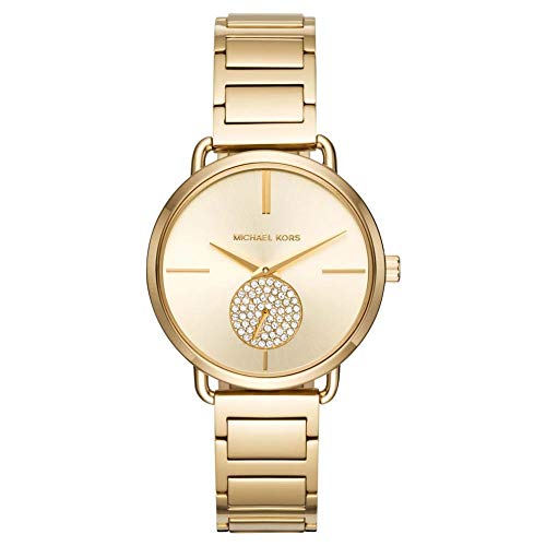 Michael Kors Orologio Portia Da Donna, Movimento A Due Lancette, Cassa In Acciaio Inossidabile Dorato 37 Mm Con Bracciale In Acciaio Inossidabile, Mk3