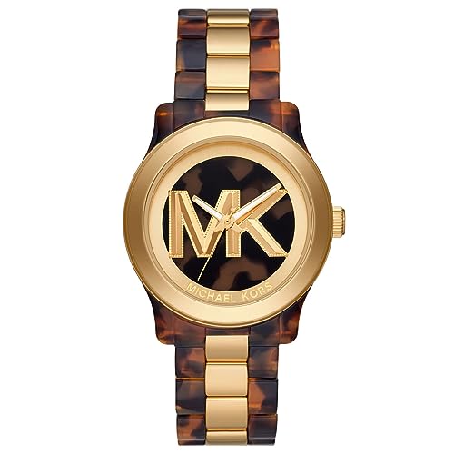 Michael Kors Orologio Per Donna Runway Movimento Al Quarzo/3 Lancette Cassa 38 Mm Con Cinturino Misto Mk7354, Marrone E Oro