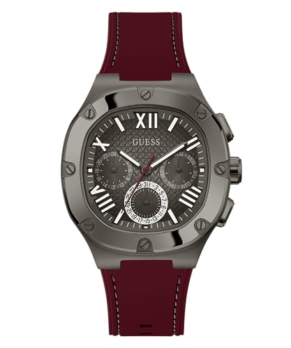 Guess Orologio Da Uomo 42 Mm - Cinturino Rosso Canna Di Fucile Cassa Canna Di Fucile, Rosso, Classico