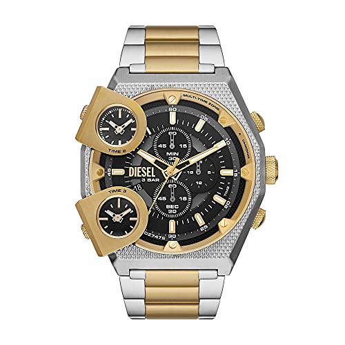 Diesel Orologio Sideshow Da Uomo, Movimento Al Quarzo A Due Lancette, Cassa In Acciaio Inossidabile Bicolore Da 51 Mm Con Bracciale In Acciaio Inossid