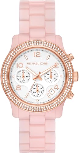 Michael Kors Orologio Per Le Donne, Movimento Cronografo Runway, Orologio In Acetato Con Cassa Da 38 Mm, Rosa Chiaro E Bianco