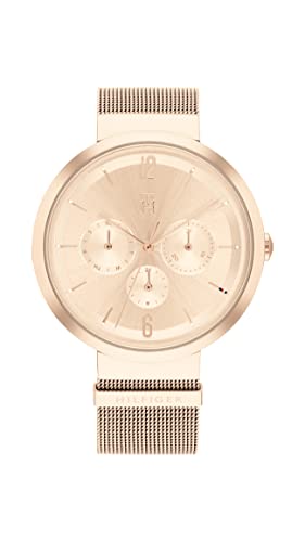 Tommy Hilfiger Orologio Analogico Multifunzione Al Quarzo Da Donna Con Cinturino In Maglia Metallica In Acciaio Inossidabile Color Oro Rosso - 1782538