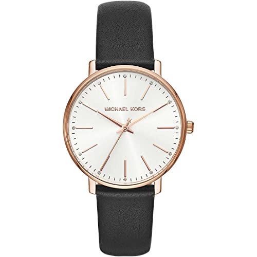 Michael Kors Orologio Pyper Donna, Movimento A Tre Lancette, Cassa In Acciaio Inossidabile Oro Rosa 38 Mm Con Cinturino In Pelle, Mk2834, Grigio Scuro