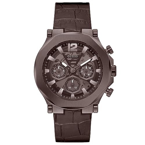 Guess Watches Gents Edge Orologio Uomo Analogico Al Quarzo Con Cinturino In Pelle Di Vitello Gw0492G2
