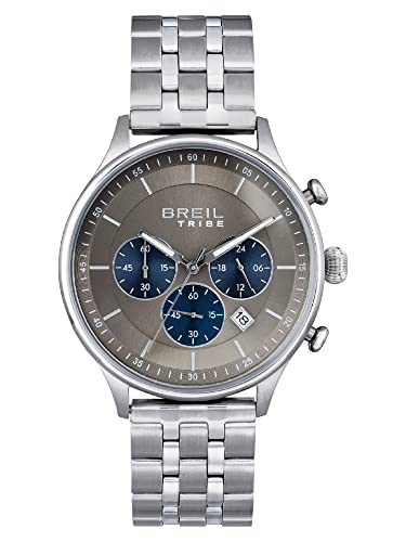 Breil Orologio Uomo Classy Quadrante Mono-Colore Blu Movimento Chrono Quarzo E Bracciale Acciaio Argento Ew0642 It One Size
