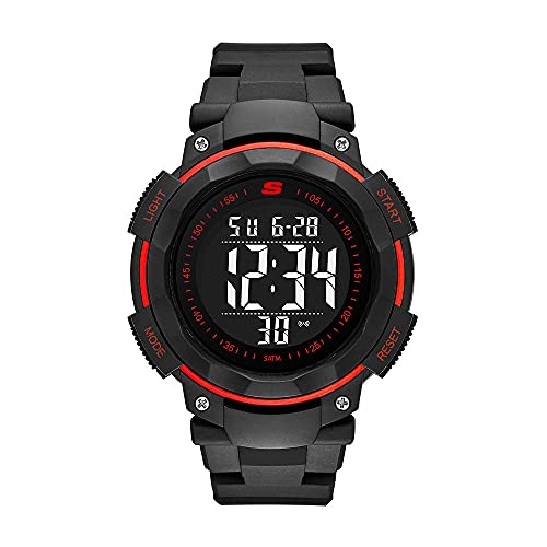 Skechers Orologio Ruhland Uomo, Movimento Digitale, 45 Mm Nero, Cassa In Policarbonato Rosso Con Cinturino In Poliuretano, Sr1022