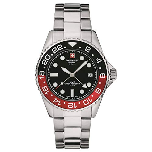 Swiss Alpine Military 7052 - Orologio Analogico Al Quarzo, Gmt, Da Uomo, In Acciaio Inox