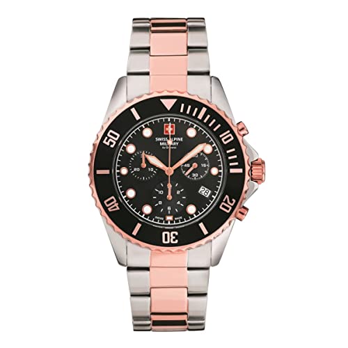 Swiss Alpine Military 7053.9 - Orologio Da Uomo, Cronografo Analogico Al Quarzo, In Acciaio Inox, Bic-Rosa/Nero/Nero - 9157Sam