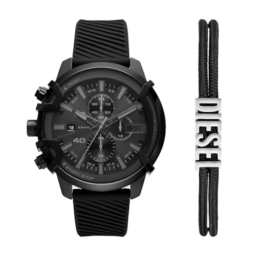 Diesel Orologio Da Uomo Griffed, Movimento Cronografo, Acciaio Inossidabile, Cassa 48 Mm, Cinturino In Silicone O Pelle, Nero