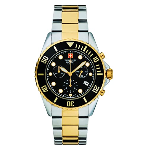 Swiss Alpine Military 7053.9 - Orologio Da Uomo, Cronografo Analogico Al Quarzo, In Acciaio Inox, Bic-Gold/Schwarz/Schwarz - 9147Sam