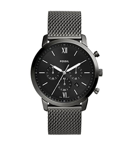 Fossil Orologio Neutra Chrono Da Uomo, Movimento Cronografo, Cassa In Acciaio Inossidabile Fumé Da 44 Mm Con Bracciale A Maglie In Acciaio Inossidabil