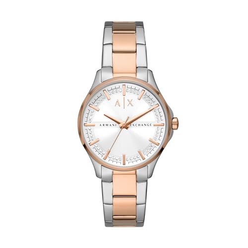 Armani Exchange Orologio A Tre Lancette Da Donna, Cassa In Acciaio Inossidabile 2T Argento/Rosa Da 36 Mm Con Bracciale In Acciaio Inossidabile, Ax5258