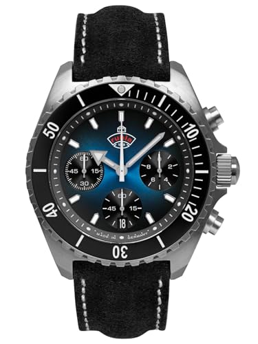 Ruhla Cronografo Al Quarzo Glasbach Cup Hill Climb (43 Mm) Quadrante Blu Scuro/Cinturino In Pelle Nera Resistente All'Acqua 49703