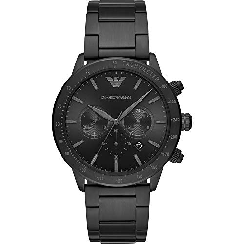 Emporio Armani Orologio Uomo, Movimento Cronografo Al Quarzo, Cassa In Acciaio Inossidabile Nero Da 43 Mm Con Bracciale In Acciaio Inossidabile, Ar112