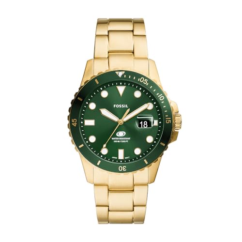 Fossil Orologio Blue Dive Da Uomo, Movimento A Tre Lancette Con Data, Acciaio Inossidabile, Cassa Da 42 Mm E Bracciale In Acciaio Inossidabile, D'Oro,