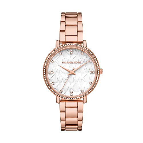 Michael Kors Orologio Pyper Da Donna, Movimento A Tre Lancette, Cassa In Lega D'Oro Osa 38 Mm Con Bracciale In Lega, Mk4594, Tono Oro Rosa E Bianco