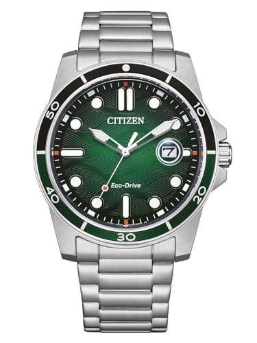 Citizen Aw1811-82X - Orologio Da Uomo Eco-Drive Solar Con Cinturino In Acciaio Inox, Colore: Argento/Verde