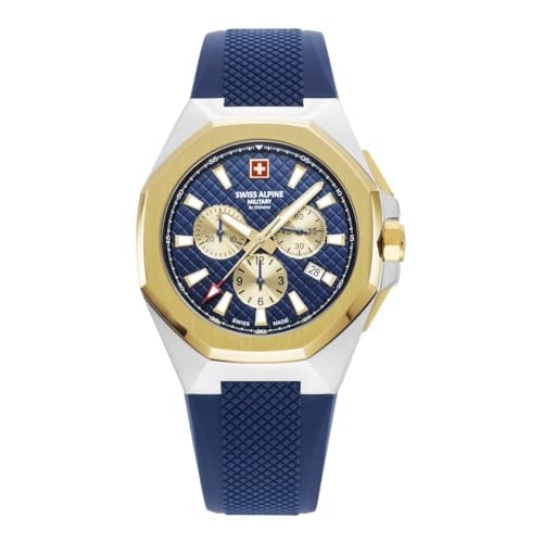 Swiss Alpine Military Orologio Da Uomo Cronografo Analogico Al Quarzo 7005.9 Silicone, Bic-Oro/Blu/Blu - 9845Sam