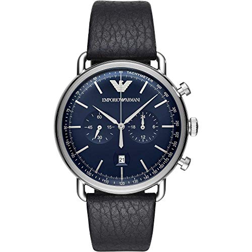 Emporio Armani Orologio Uomo, Movimento Cronografo, Cassa In Acciaio 43 Mm Con Cinturino In Pelle, Ar11105