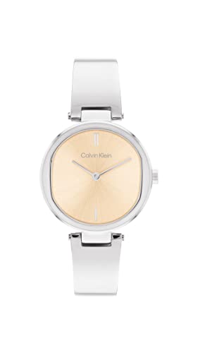 Calvin Klein Orologio Analogico Al Quarzo Da Donna Collezione Ck Elevated Con Braccialetto Rigido In Acciaio Inossidabile Oro/Argento (Carnation Gold/