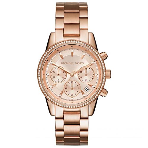 Michael Kors Orologio Ritz Ladies, Movimento Cronografo Al Quarzo, Cassa In Acciaio Inossidabile Oro Rosa 37 Mm Con Bracciale In Acciaio Inossidabile,