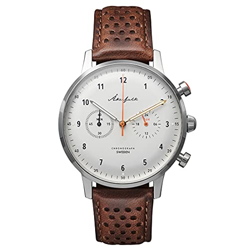 Akerfalk Quarzo Ibrido Cronografo Meccanico Acciaio Pelle Bianco Marrone 24 Ore Vintage Uomo Orologio