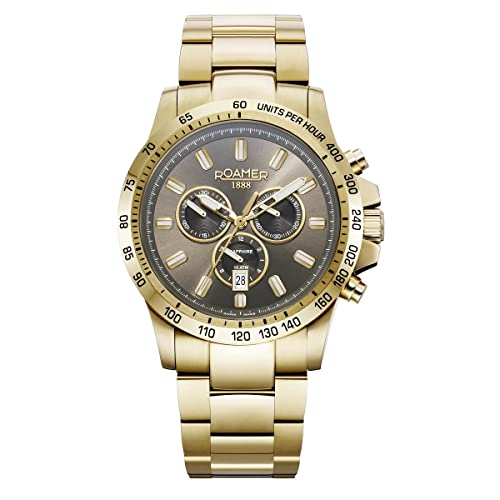 Roamer Orologio Da Uomo Cronografo Al Quarzo 861837 Rimini Acciaio Inossidabile, Gold/Gold/Braun - 861837 48 55 20