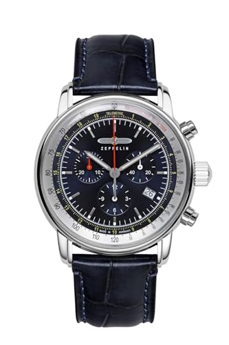 Zeppelin Serie Lz14 Marine Con Cinturino In Pelle Effetto Coccodrillo, Argento/Blu