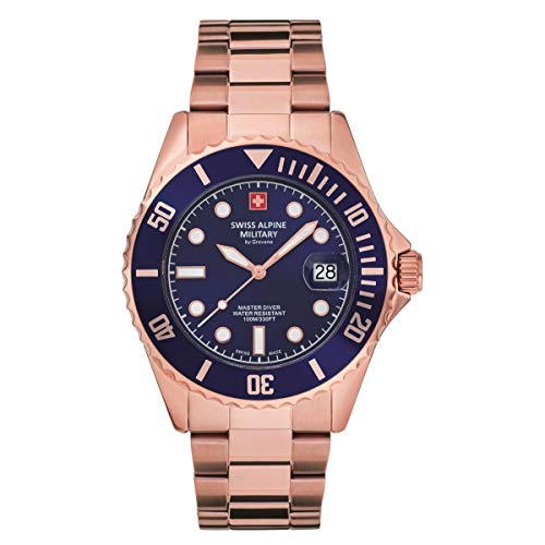 Swiss Alpine Military, 7053.1 - Orologio Analogico Al Quarzo, Da Uomo, Master-Diver, In Acciaio Inox, Rosa/Blu/Blu - 1165Sam.