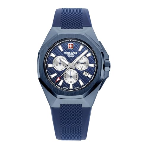 Swiss Alpine Military Orologio Da Uomo Cronografo Analogico Al Quarzo 7005.9 Silicone, Blu/Blu/Blu - 9895Sam
