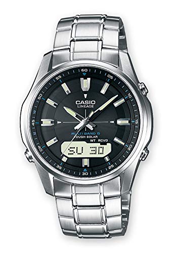 Casio Wave Ceptor Orologio Con Ricezione Segnale Radio E Funzione Solare, Vetro Zaffiro, Nero, Analogico - Digitale, Uomo Con Cinturino In Acciaio Ino
