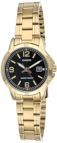 Casio Ltp-V004G-1B Women'S Gold Tone Stainless Steel Black Dial Date Dress Watch