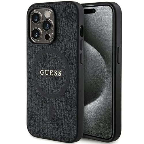 Guess Guhmp15Lg4Gfrk Custodia Per Iphone 15 Pro 6,1 Pollici Custodia Rigida Nera Collezione 4G Pelle Logo In Metallo