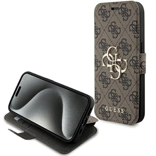 Guess Gubkp15X4Gmgbr - Custodia Per Iphone 15 Pro Max 6.7", Con Logo In Metallo, Colore: Marrone