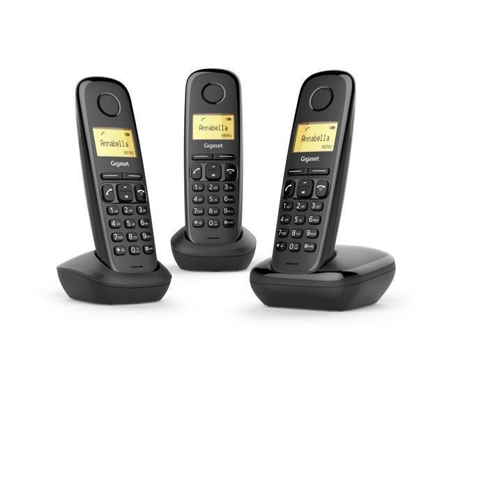 Gigaset A 170 Telefono Cordless, Nero - Versione TRIO (base + 2 aggiuntivi) - Di