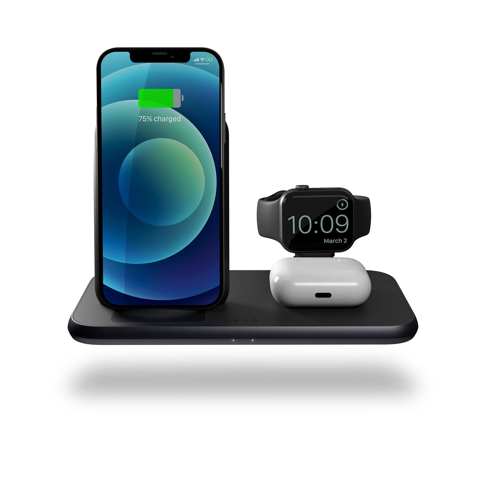 ZENS Alum. 4 in 1 Stand Wireless Charger Black Stand + Second Charging Surface W