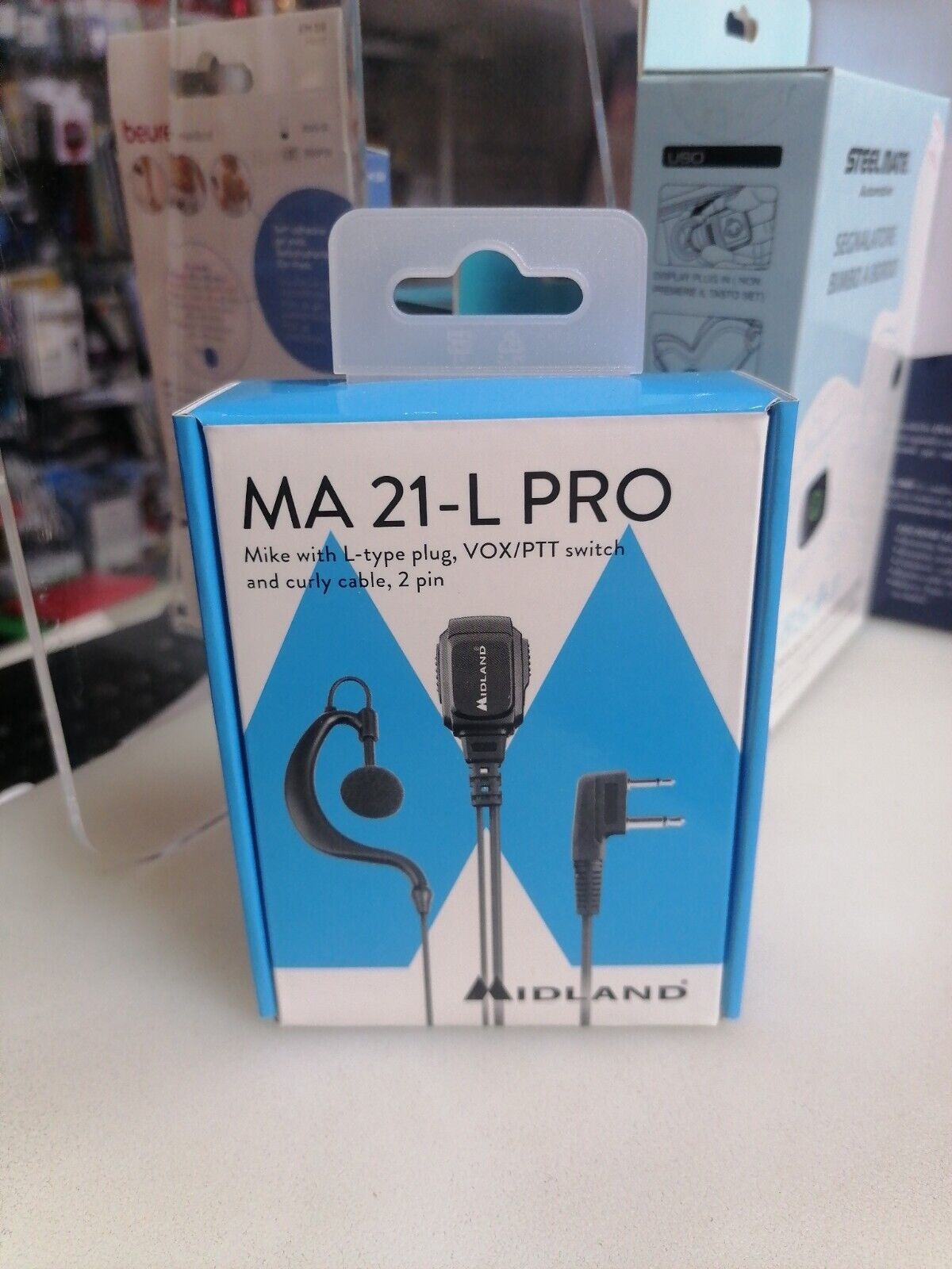 Midland MA21-L PRO Microfono auricolare SPIRALATO VOX 2 Pin connettore L C1497