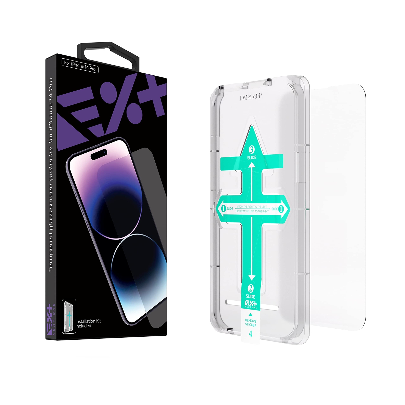 NEXT ONE Tempered Screen protector For iPhone 14 Pro with Easy Install Kit, Scra