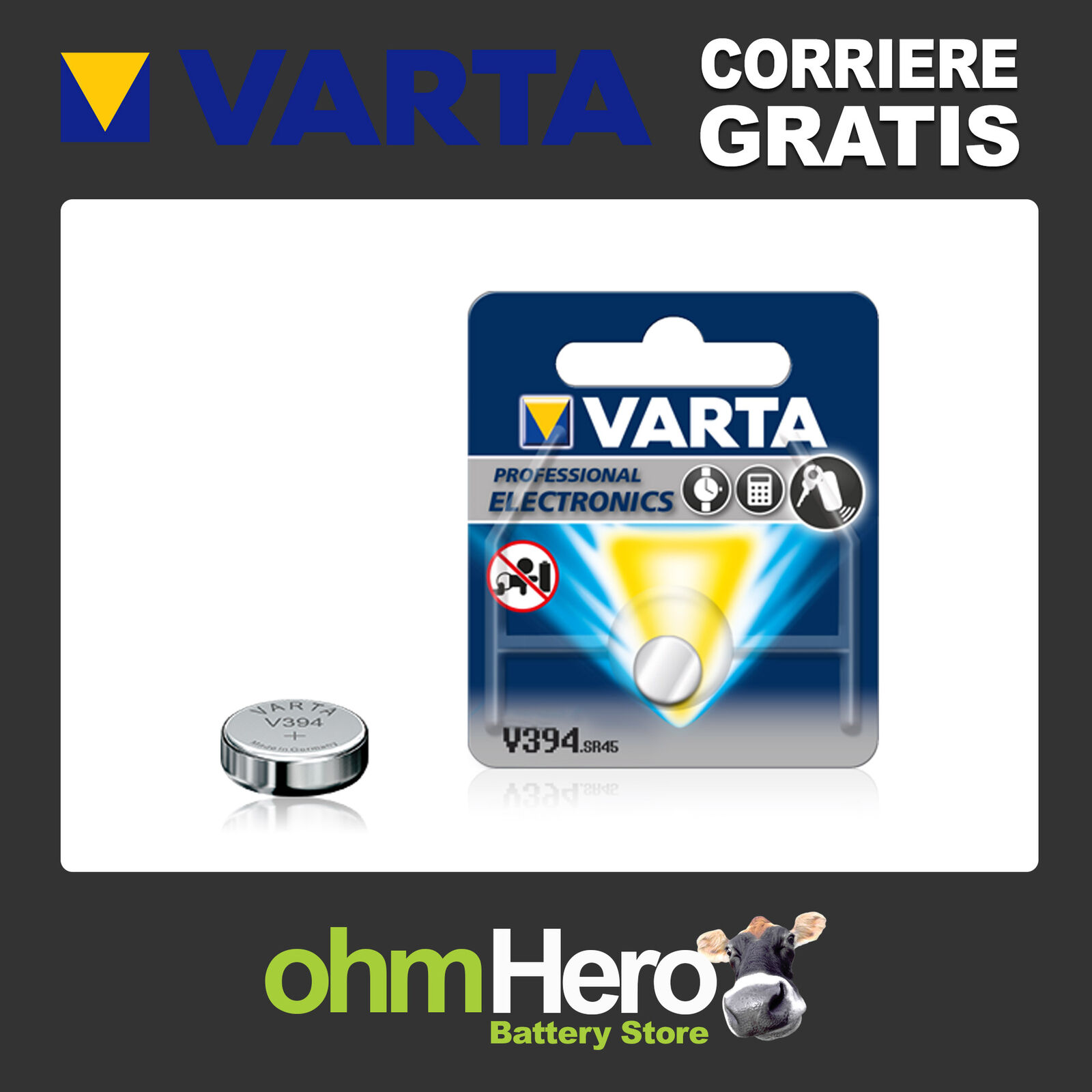 394 VARTA V394 Batteria a Bottone SR45 SR936 D 394/380  280-17 SB-A4 KS394 AG9