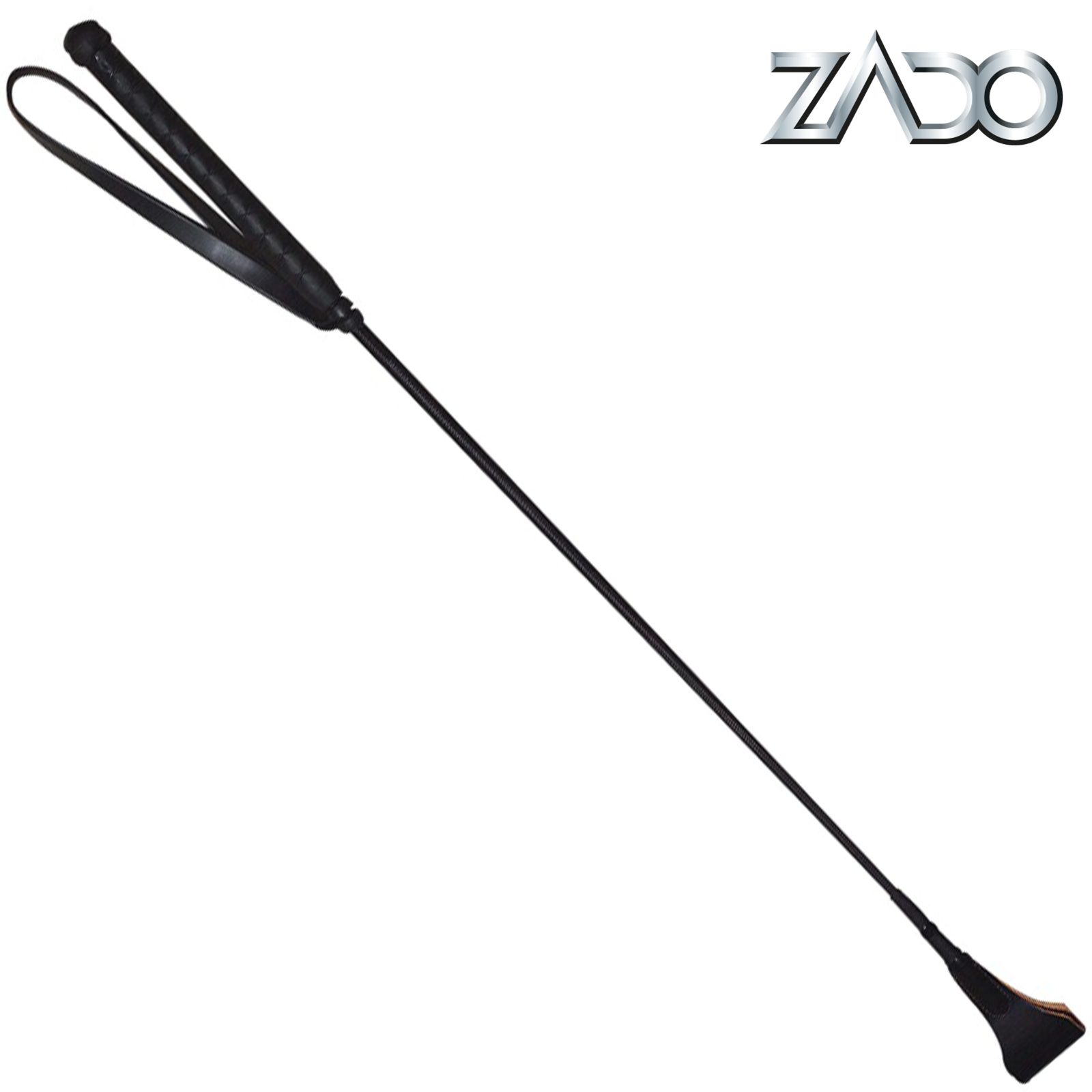 Zado Crop Frustino con Punta Piatta in Pelle Nero e Manico Avvolto con Cinturino