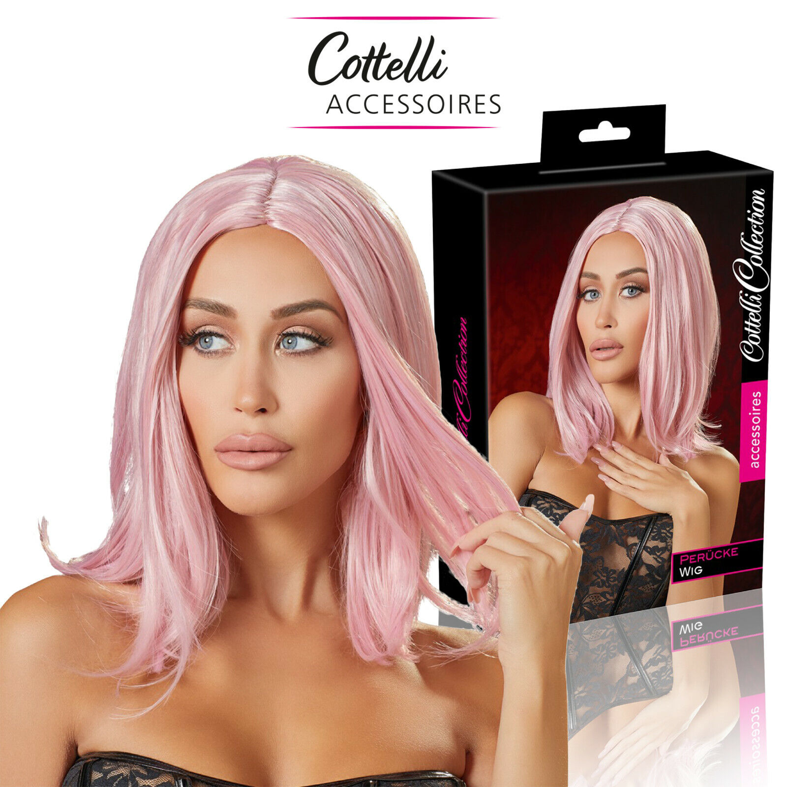 Cottelli Collection Artificial Trendy Pink Wig Parrucca Caschetto Lisci Rosa