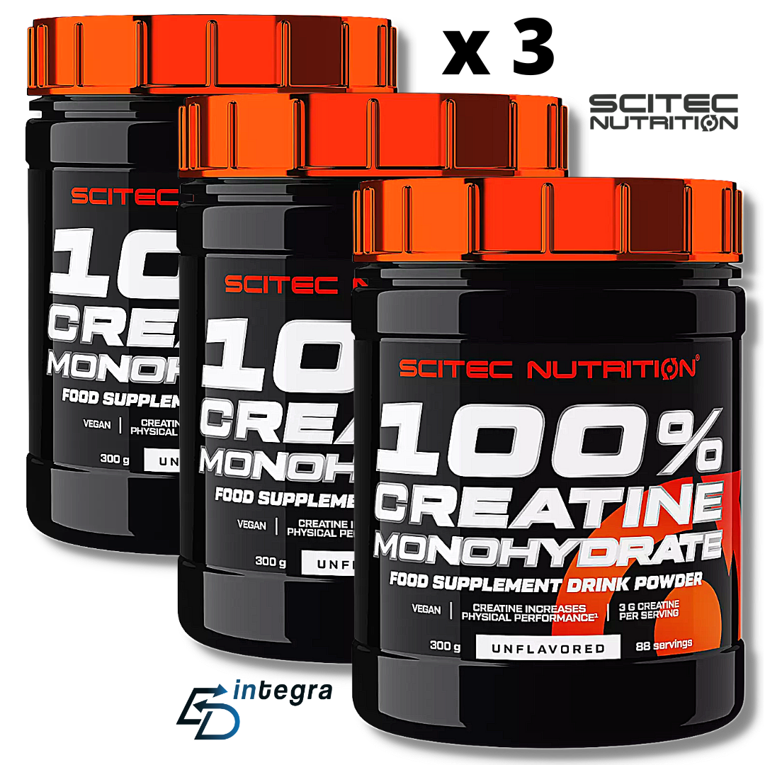 SCITEC NUTRITION - 100% Creatine Monohydrate 300g x 3 = 900g Creatina in Polvere