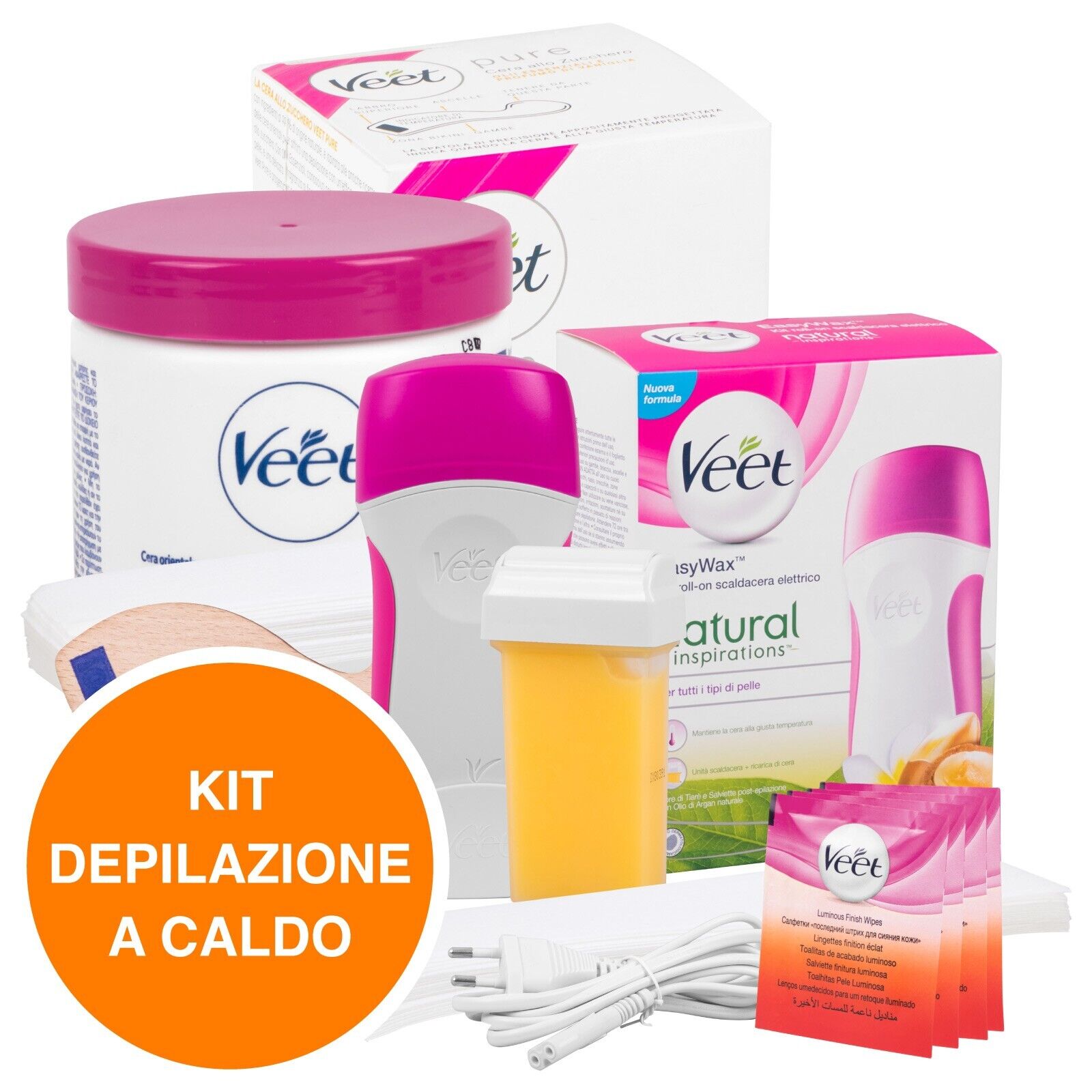 Veet Pure Cera a Caldo Depilazione Viso Corpo + EasyWax Roll-On Inspiration