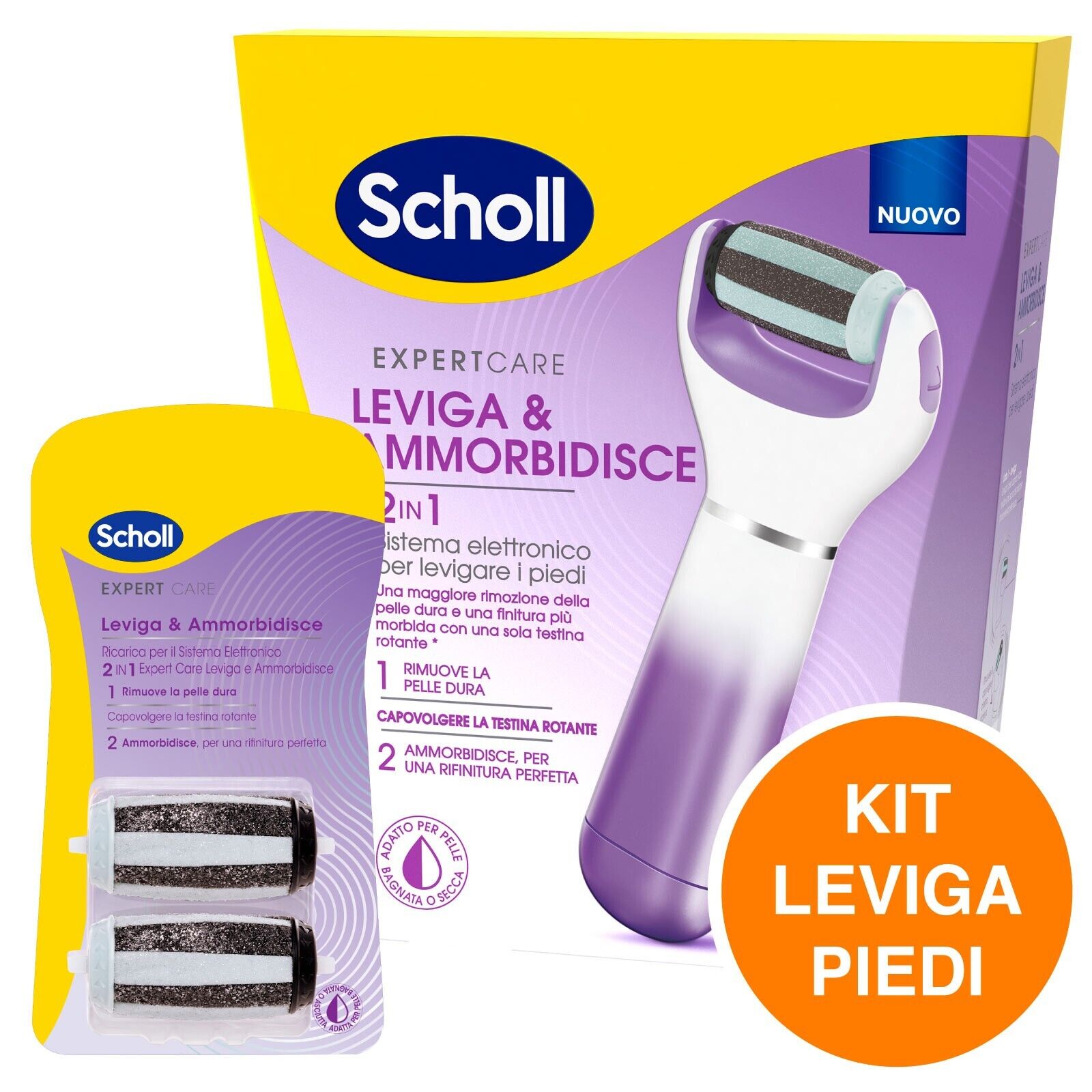 Scholl Expert Care Leviga e Ammorbidisce Roll Elettronico Pedicure + 2 Ricariche