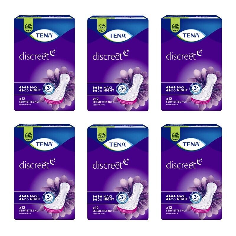 72pz TENA Discreet Maxi Night Assorbenti con instaDRY zone Tripla protezione
