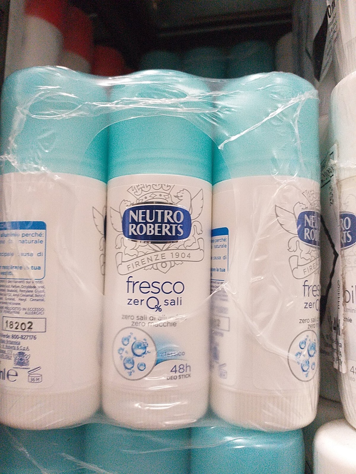 3 Pezzi Neutro Roberts Stick Fresco Classico Zero % Sali Zero Macchie 40ml 48h