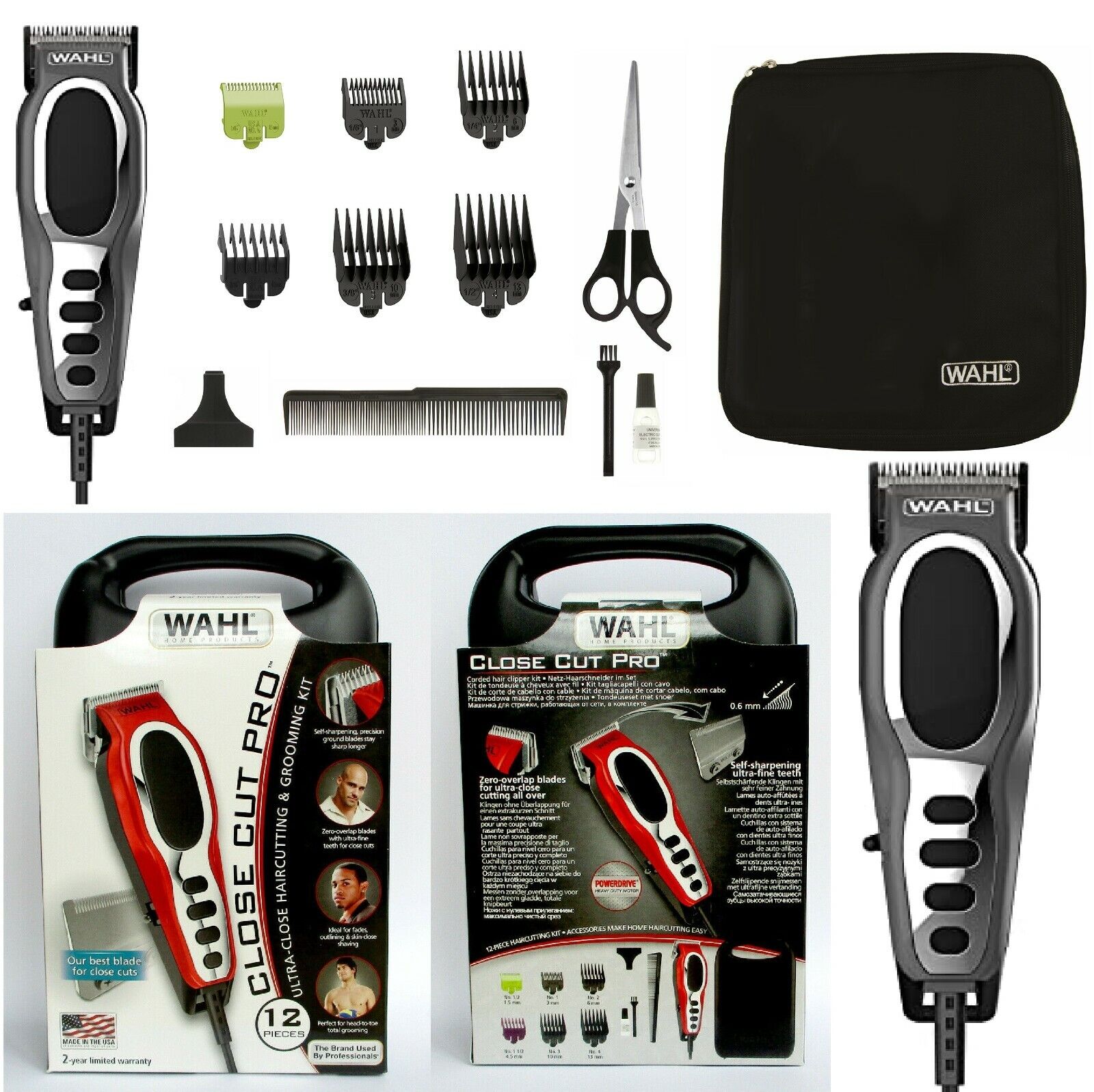WAHL CLOSE CUT GREY TOSATRICE TAGLIACAPELLI CLIPPER CON FILO KIT COMPLETO BARBER