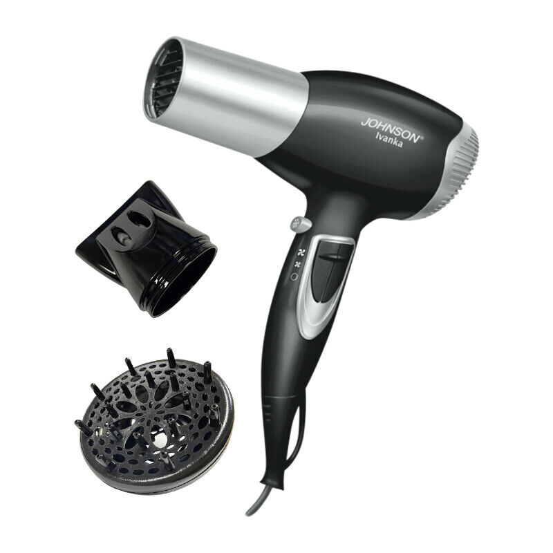 ASCIUGACAPELLI JOHNSON  IVANKA NERO POTENZA 2200 W PHON PROFESSIONALE DIFFUSORE