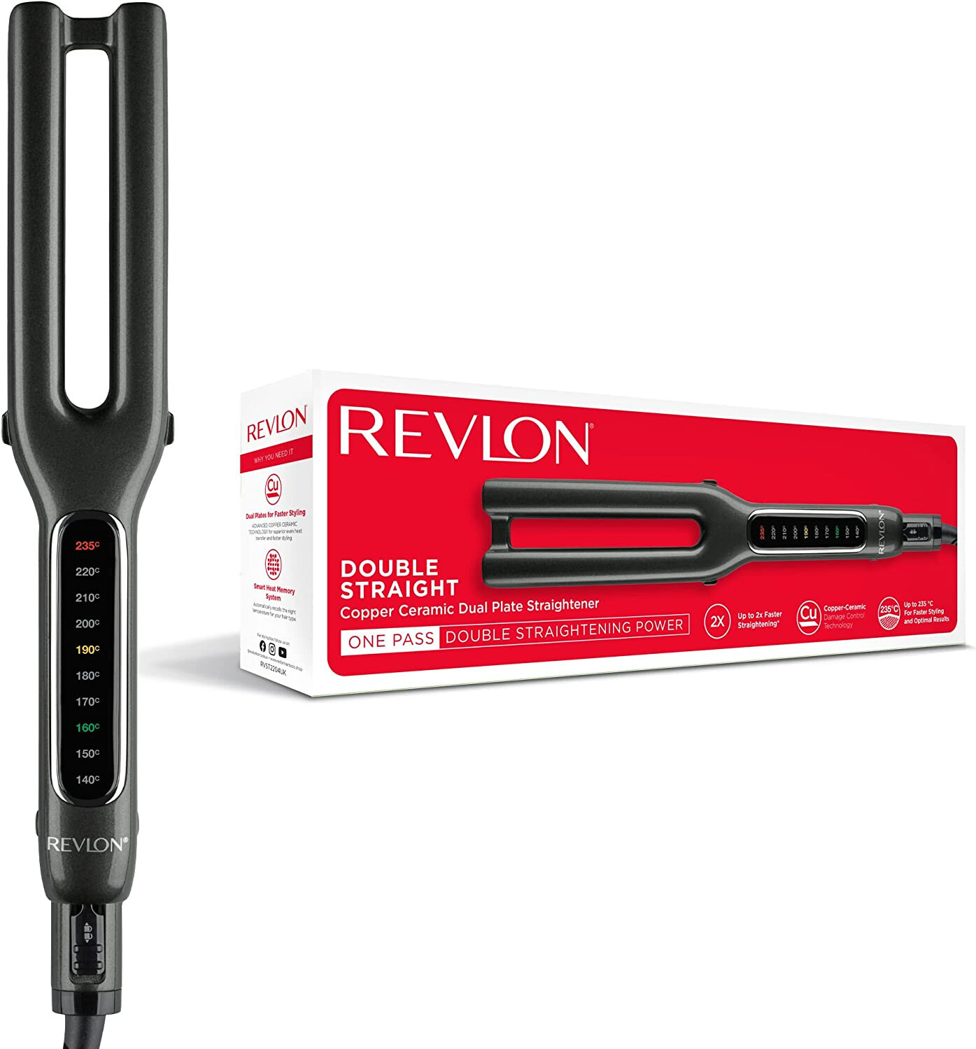 REVLON DOUBLE STRAIGHT DOPPIA PIASTRA LISCIANTE RAME E CERAMICA 235°