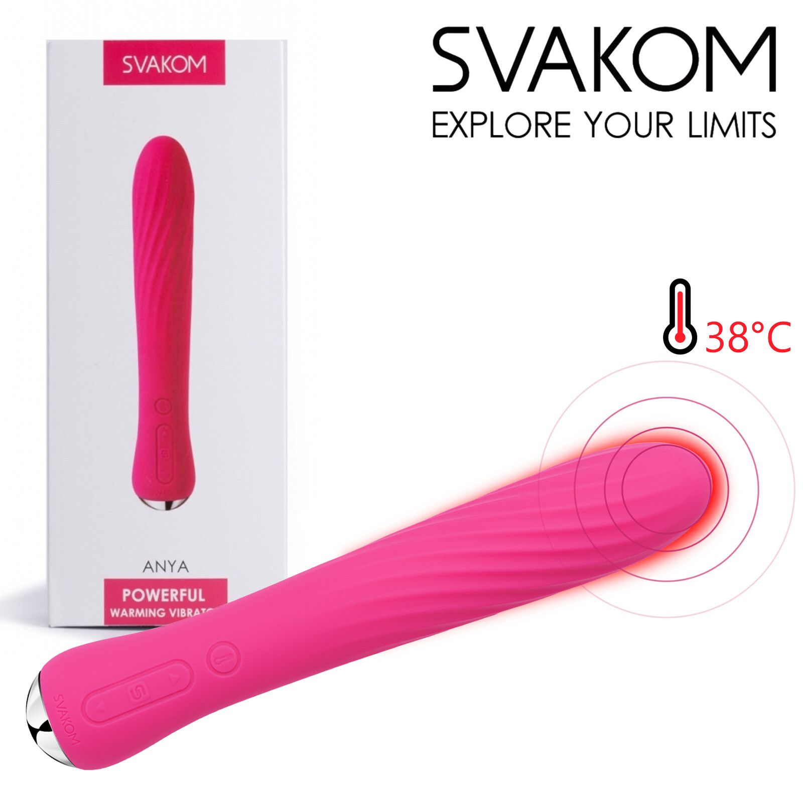 Svakom Anya - Bacchetta Massaggiante Vibrante Rosa in Silicone Testa Riscaldante